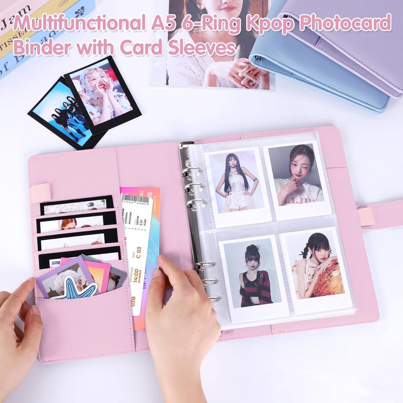 Antner A5 Kpop Photocard Binder 6-Ring Card Collector Album with 40 Pack Card Sleeves, PU Leather Photocard Holder Book with Multi-Size Photo Protectors for Organizing Trading Cards, Pink A5 Binder - Image 3